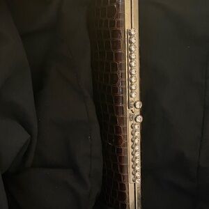 Elegant Brown Crocodile-Embossed Clutch